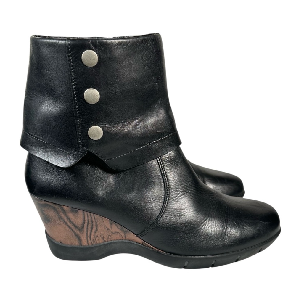 SANITA Maddox Leather Fold-Over Wedge Heel Ankle Booties